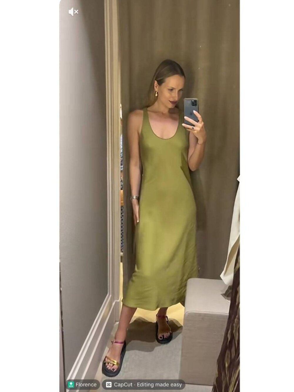 Massimo Dutti Midi Dress Women Small Green Sleeveless Linen viscose 6616/626 NWT